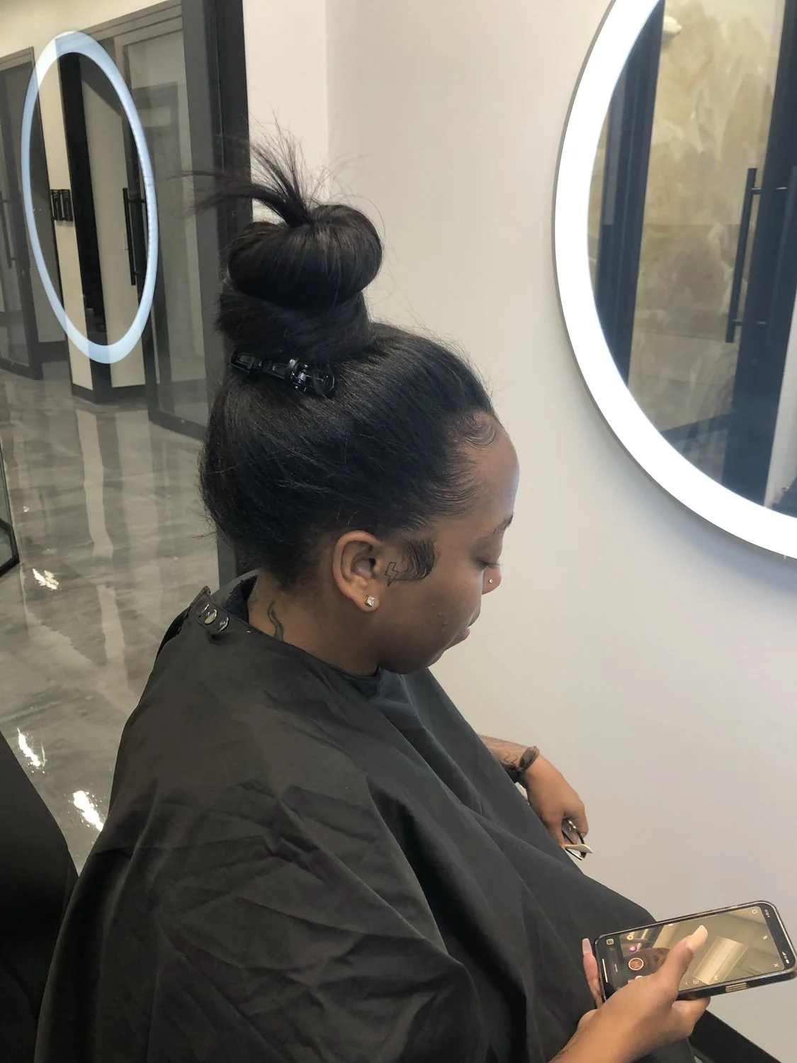 Braidless sew-in result on natural textured hair at Healthy Hair Care First in Dallas, Texas.