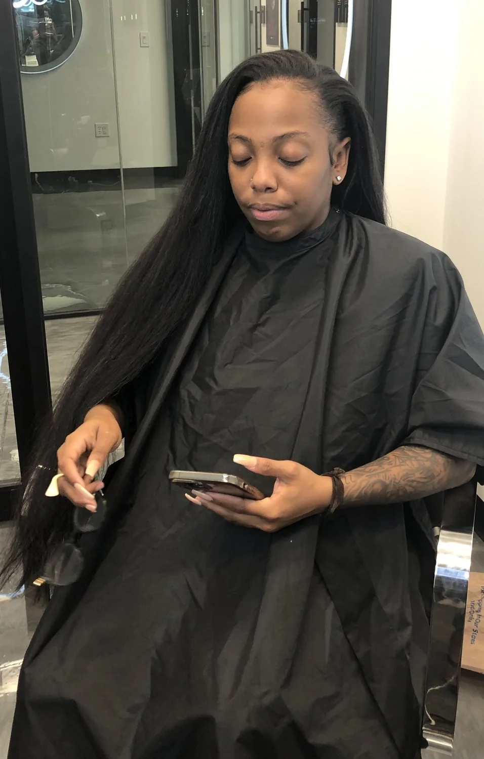 Sleek straight microlink hair extensions with a polished finish in Dallas, Texas.