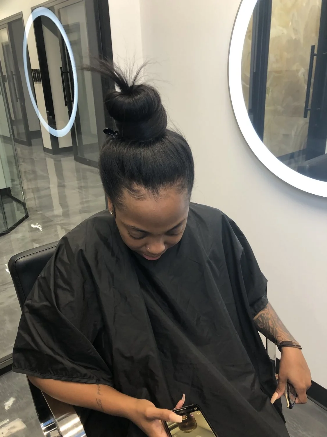 Dallas microlink braidless sew-in ponytail on natural textured hair at Healthy Hair Care First.
