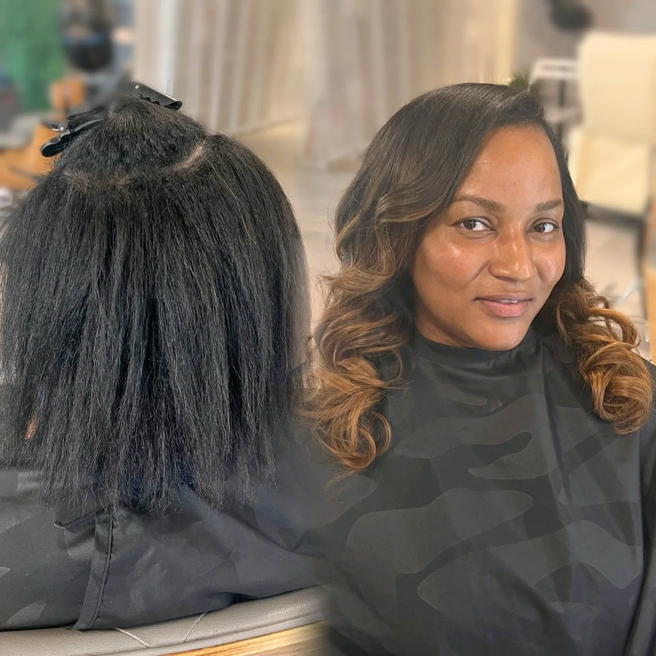 Textured hair result showing a smoother finished style at Healthy Hair Care First in Dallas.